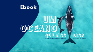 Uma baleia com uma cria que representa "Um oceano que nos liga"