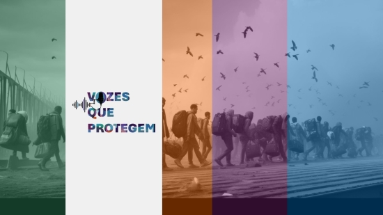 A imagem ilustra movimentos migratórios como uma das causas e consequências dos riscos sociais