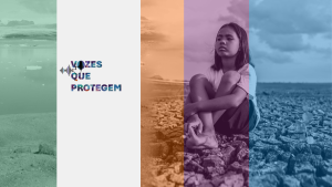 A imagem apresenta uma criança, com o objetivo de alertar para a importância da saúde perante as adversidades do clima.